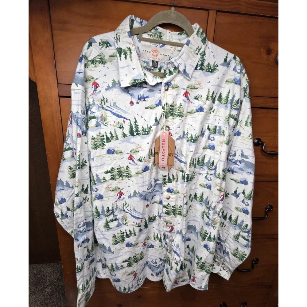 NWT Free Planet Flannel Shirt Size XL Ski Winter Button-Up Pockets Snow